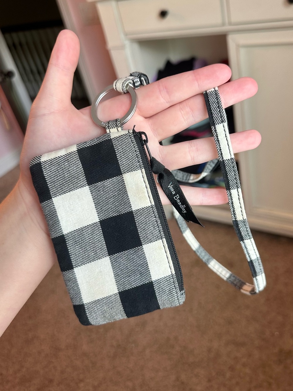 Vera Bradley Black & White Buffalo Check Wristlet Key Pouch